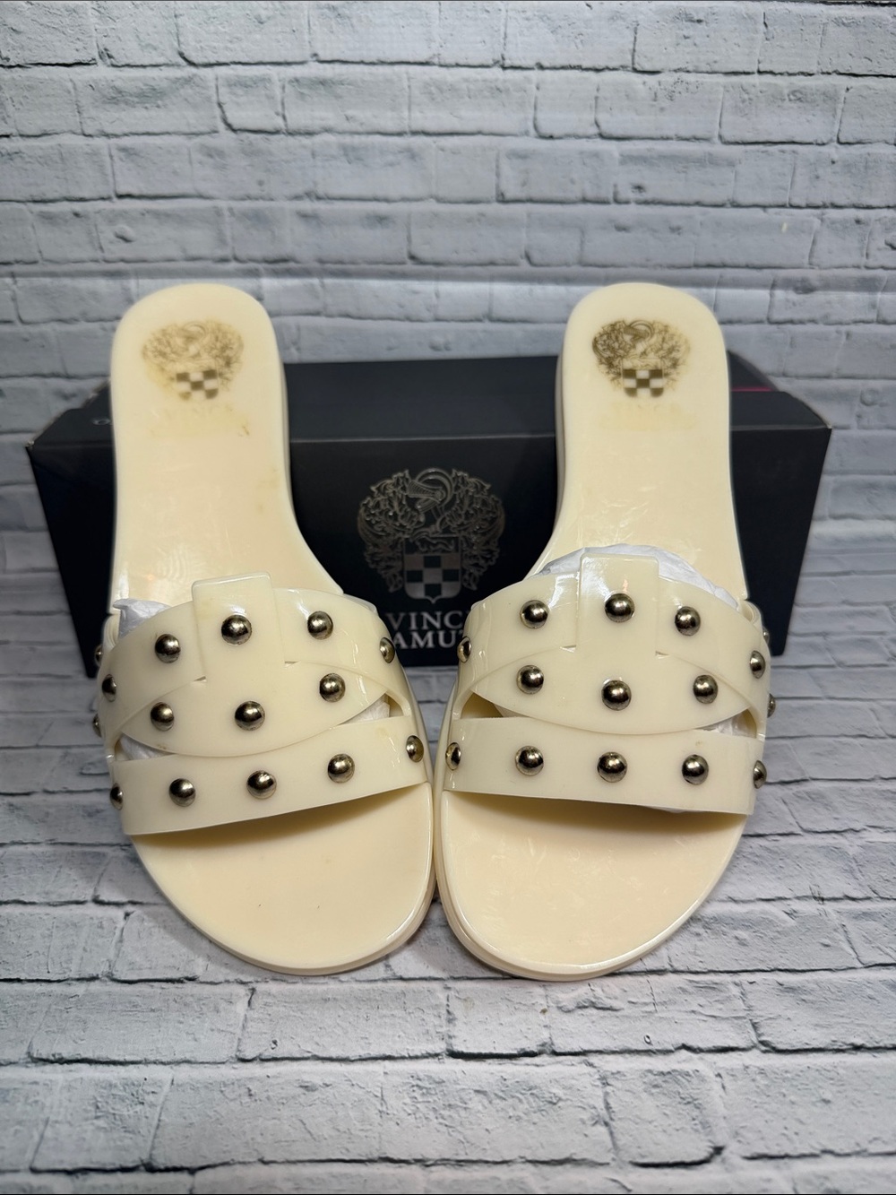 Vince Camuto Emelon Jelly Ivory Studded Slide Mules